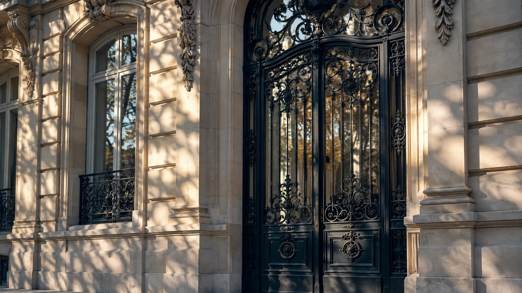 Un portail en fer forgé dans une façade parisienne
