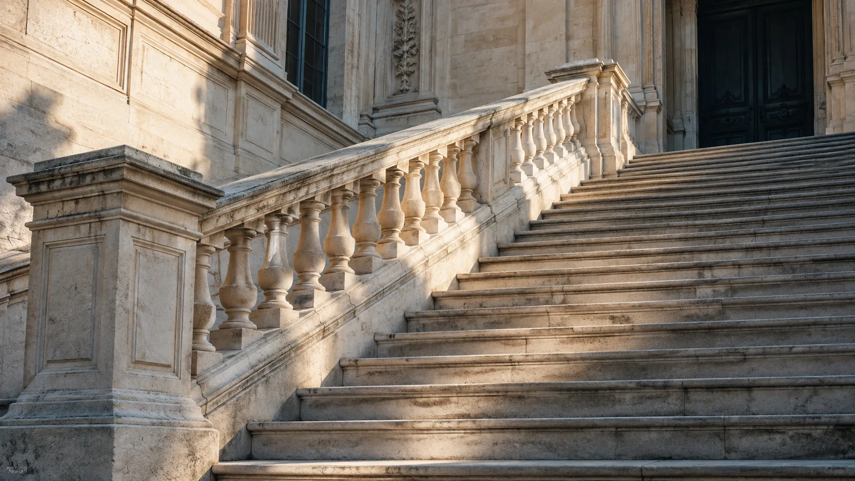 Un escalier de pierre et sa balustrade sculptée